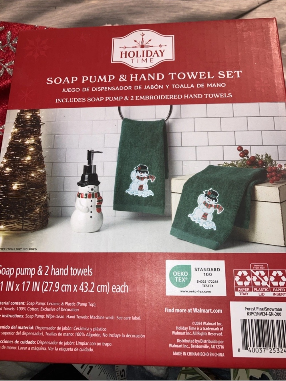 Christmas Snowman Soap Dispenser with Embroidered Hand Towels
